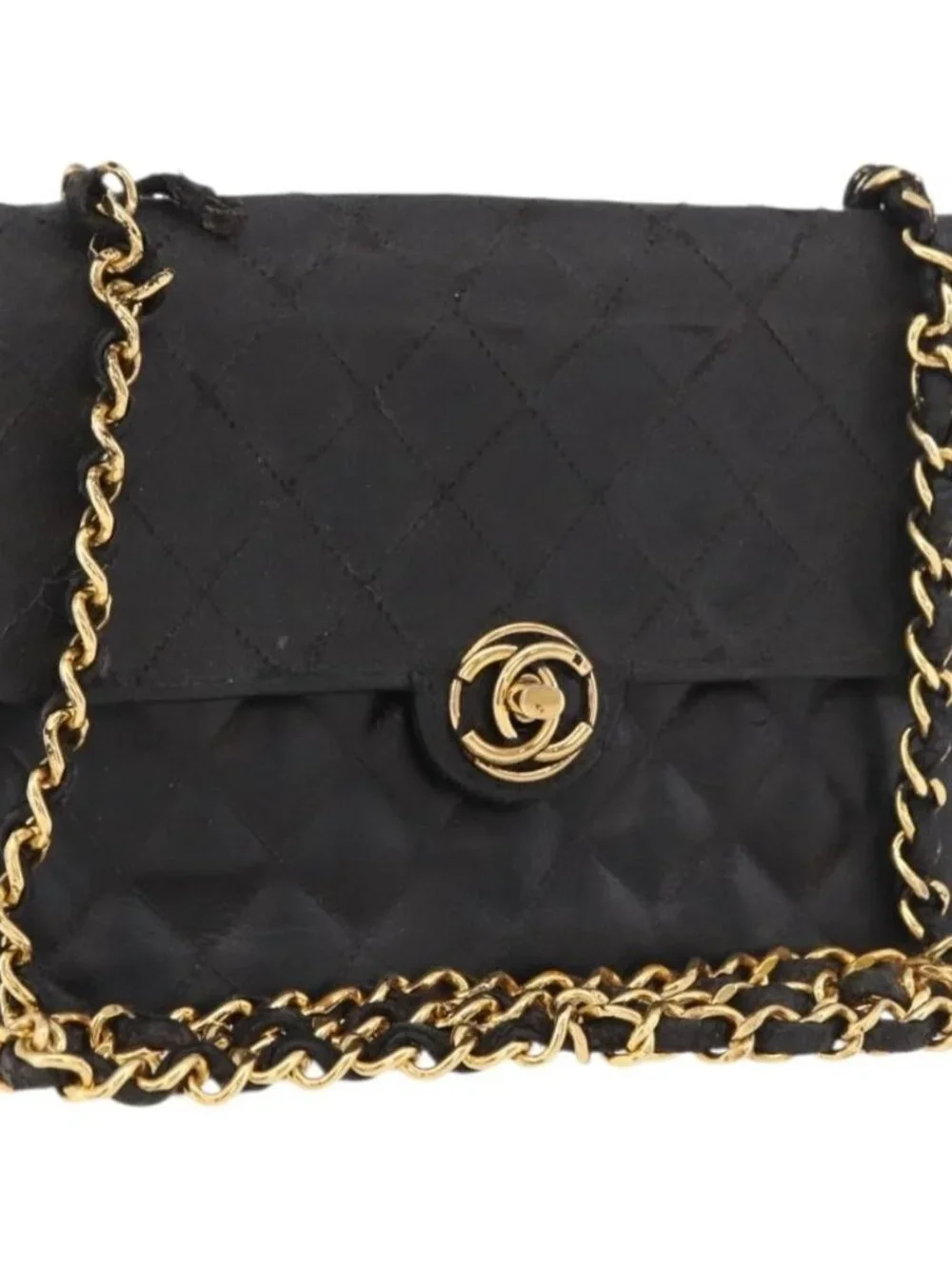 CHANEL Matelasse Chain Shoulder Bag Leather Black Gold CC Auth 188806